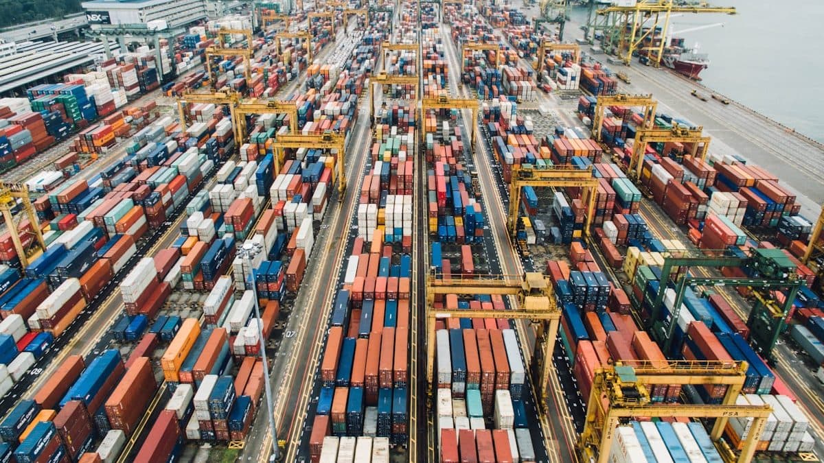 Aerial view of a container port in Vietnam