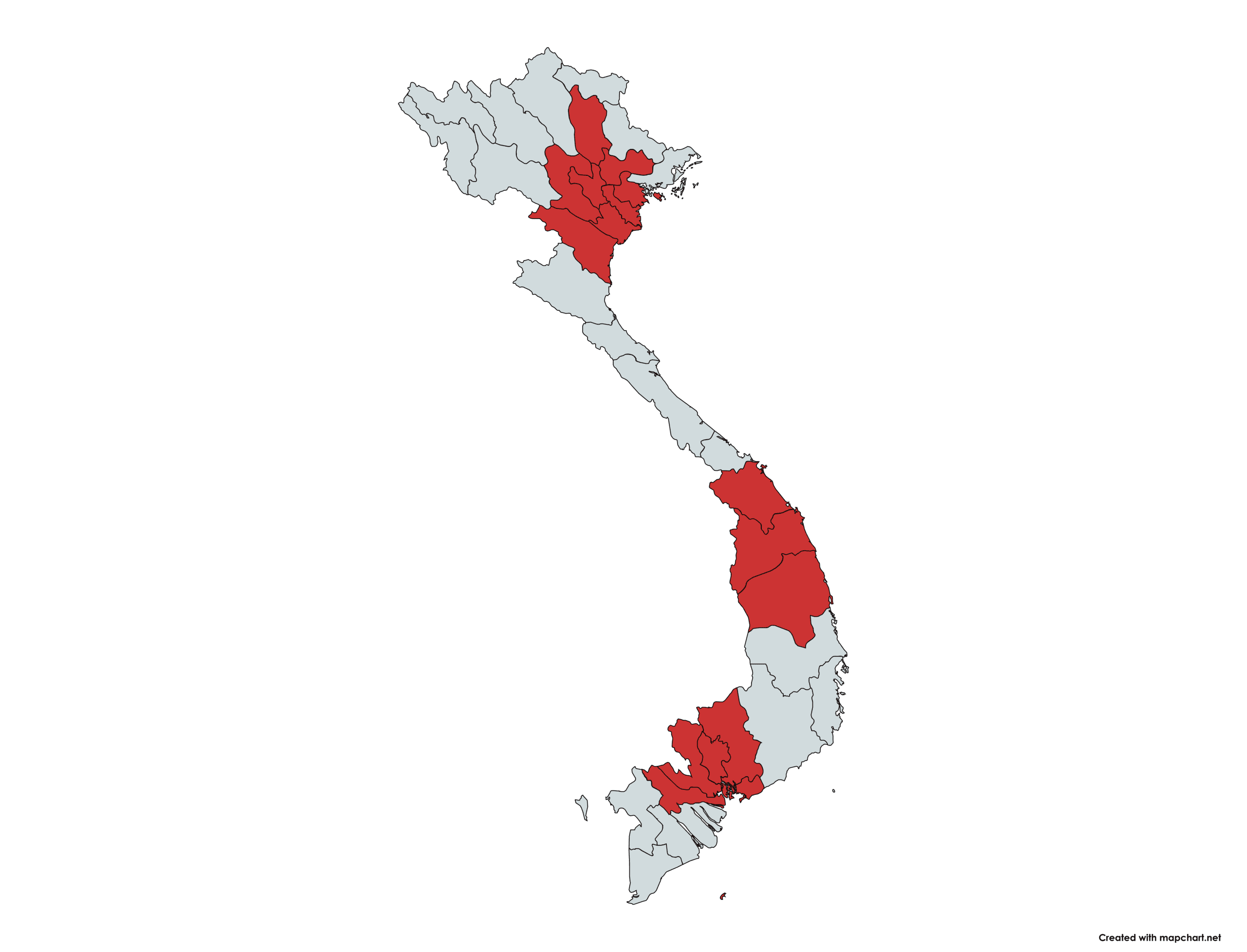 Map of Vietnam's main manufacturing production hubs