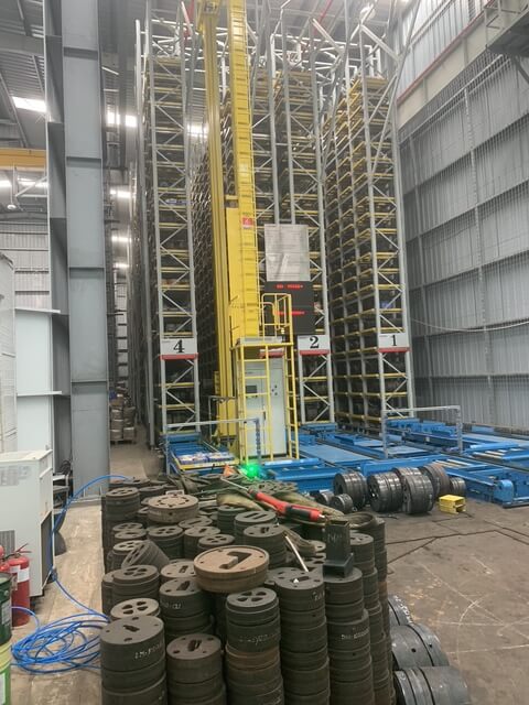 Extrusion dies in factory storage, tagged and registered