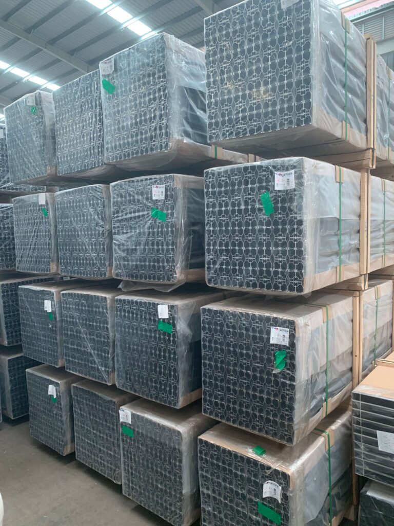 Extruded profiles wrapped and packaged for shipping